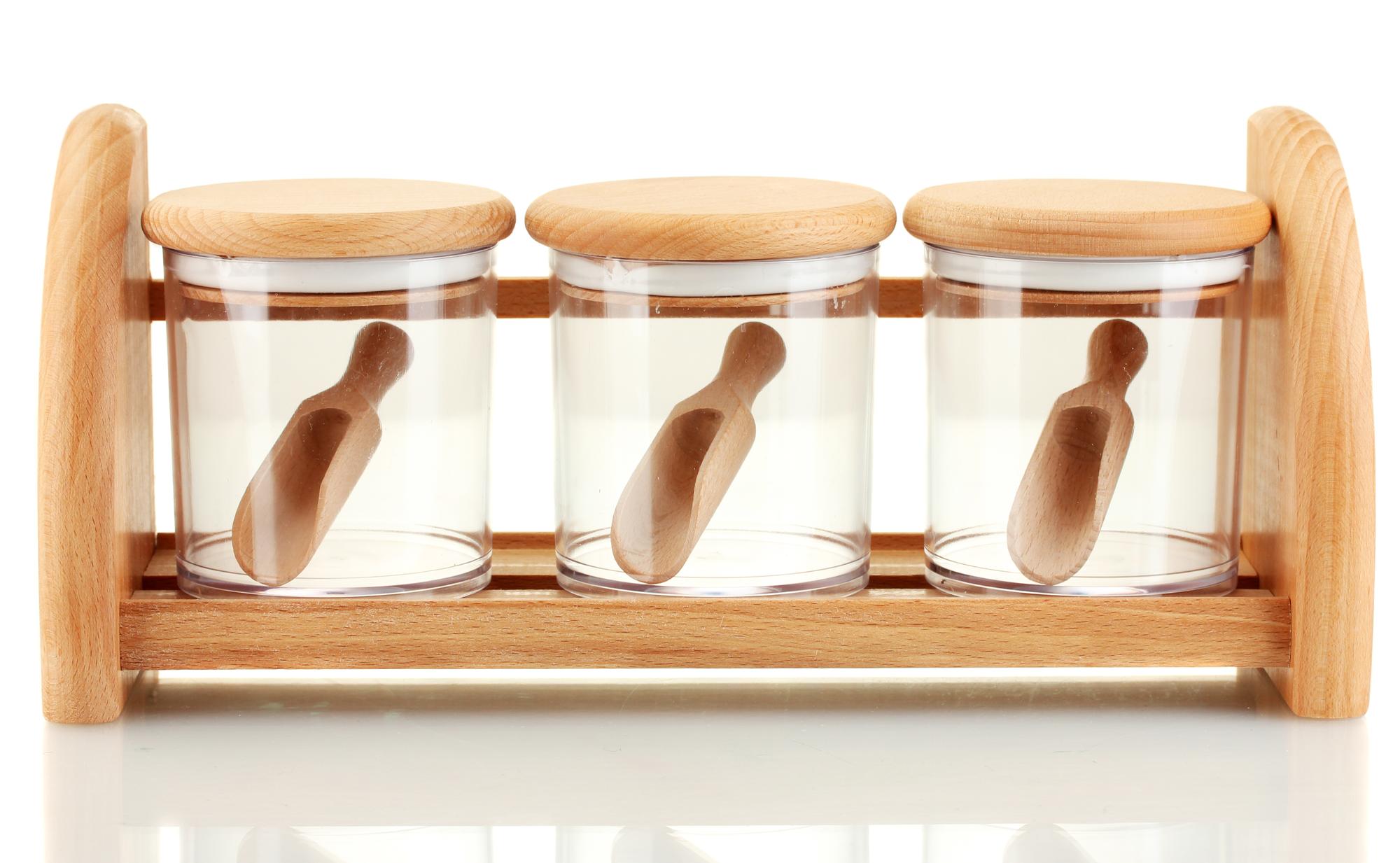 staged mise en place with labeled containers